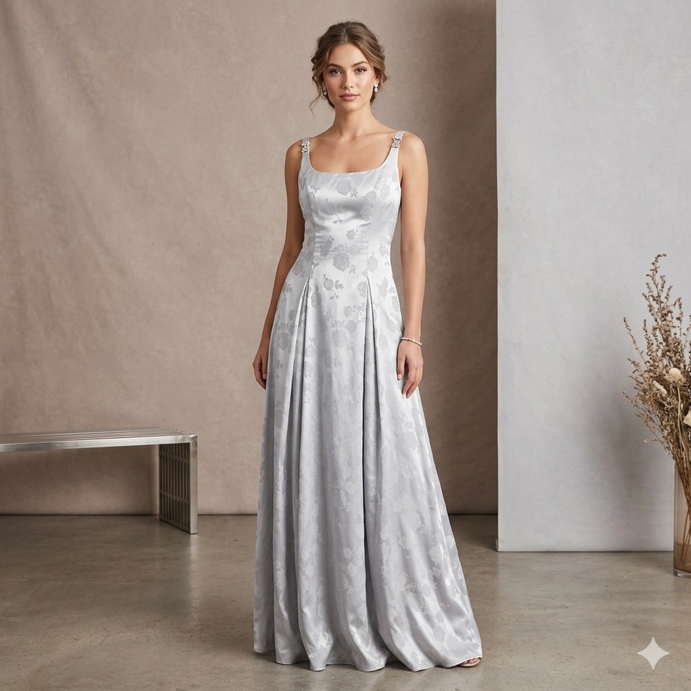 90's Y2K Zum Zum by Nikki Livas Silver Floral Crystal Tulle‎ Prom Dress 9 10